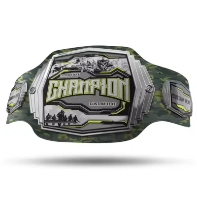 Printed Logo Silver Plating Shield Camouflage Green Championship Belt