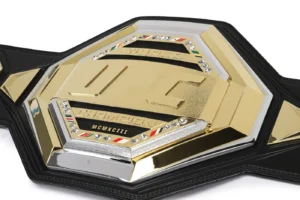 Large left side shot of the UFC championship belt