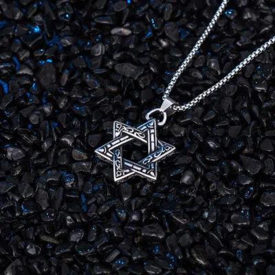 vintage titanium stainless steel hexagram necklace