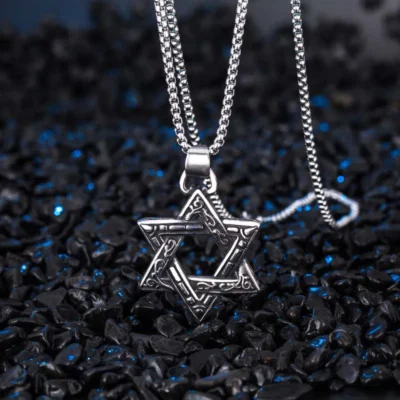 vintage titanium stainless steel hexagram necklace