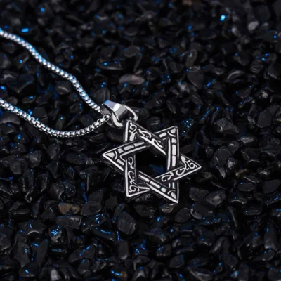 vintage titanium stainless steel hexagram necklace