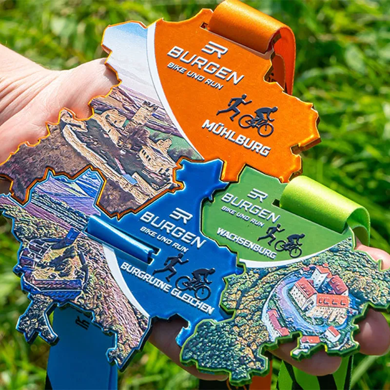 médaille personnalisée pour vélo, course à pied et puzzle