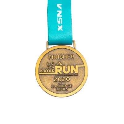 round antique gold run finisher medal