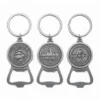 Custom metal bottle opener keychains with engraved logos, round design promotional keyring gifts