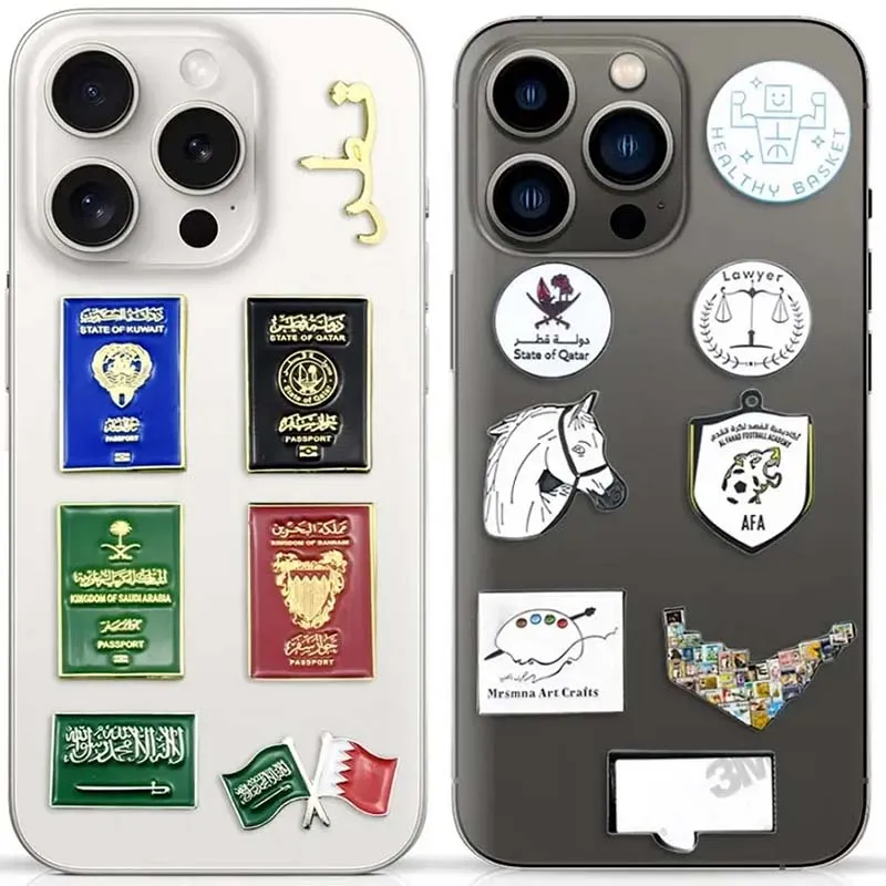 Custom phone case featuring stickers of various countries, showcasing a vibrant global design.