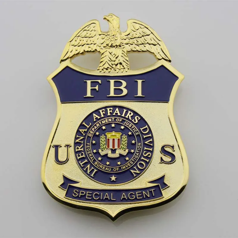 Custom FBI badge featuring multiple badges in a repeated pattern, showcasing law enforcement authority and design.