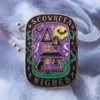Custom Halloween pin badge featuring the words "Boogey Night" in a playful design.