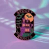 Custom Halloween pin badge featuring the words "Boogey Night" in a playful design.