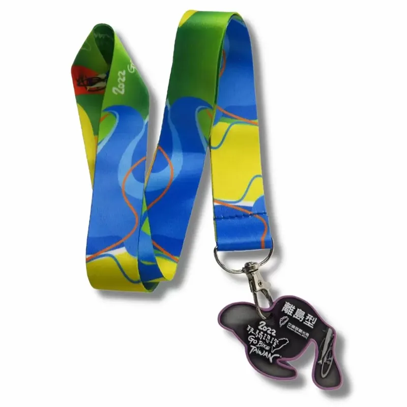 Colorful lanyard adorned with a lively pattern, showcasing metal Puzzle Medals for a stylish touch.