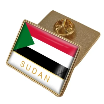 Gold lapel pin featuring the flag of Sudan, symbolizing national pride and identity.