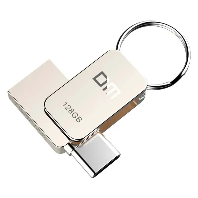 USB flash drive with a keychain attached, showcasing portability and convenience for data storage on the go.