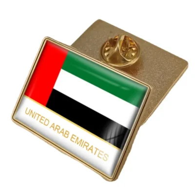 Spilla da bavero con bandiera degli Emirati Arabi Uniti, caratterizzata da colori vivaci che rappresentano l'identità e l'orgoglio nazionale degli Emirati Arabi Uniti.