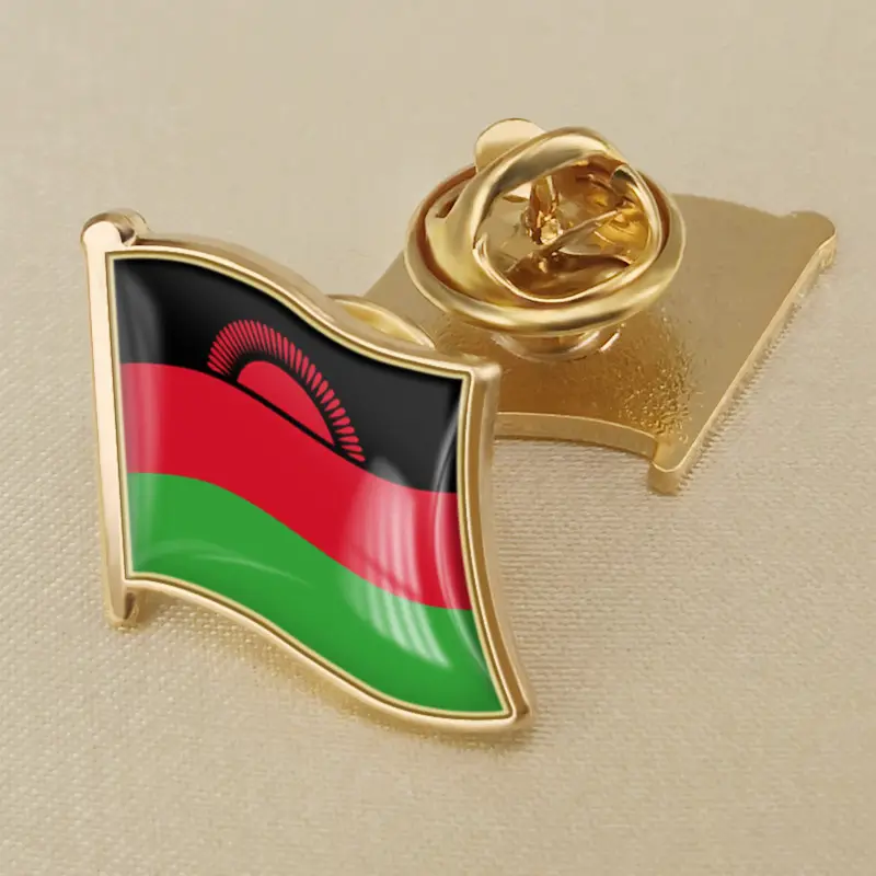 A gold pin featuring the flag of Malawi, ideal for wholesale distribution of Malawi flag pins.