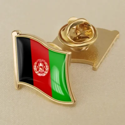 Afghanistan flag lapel pin showcasing vibrant colors, ideal for wholesale distribution and patriotic displays.