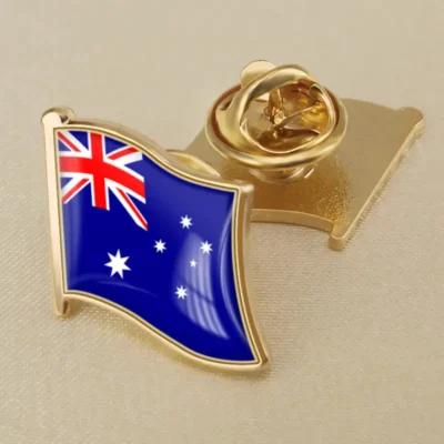 Australia flag lapel pin displayed on a neutral background, ideal for wholesale purchases and patriotic events.