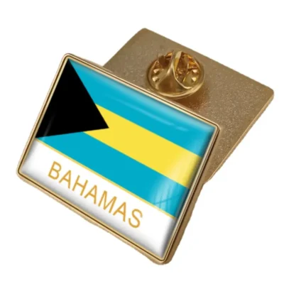 Bahamas flag pin badge showcasing vibrant colors, ideal for wholesale distribution and patriotic displays.