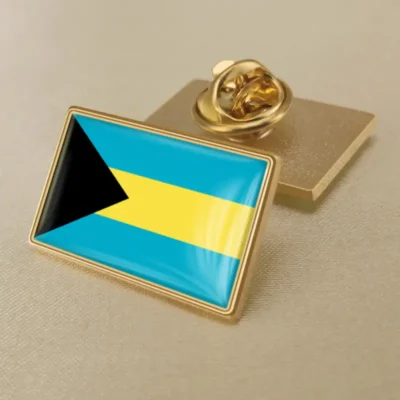 Bahamas flag pin badge showcasing vibrant colors, ideal for wholesale distribution and patriotic displays.