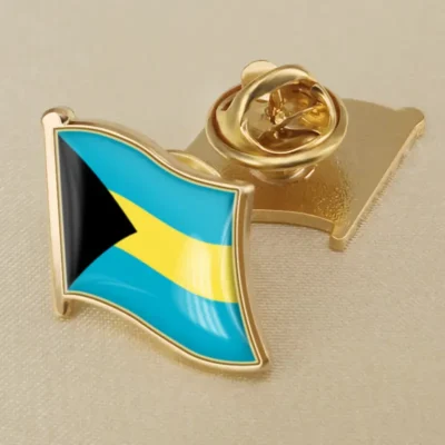 Bahamas flag pin badge showcasing vibrant colors, ideal for wholesale distribution and patriotic displays.