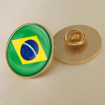 Brazil flag lapel pin showcasing vibrant colors, ideal for wholesale purchases and patriotic displays.