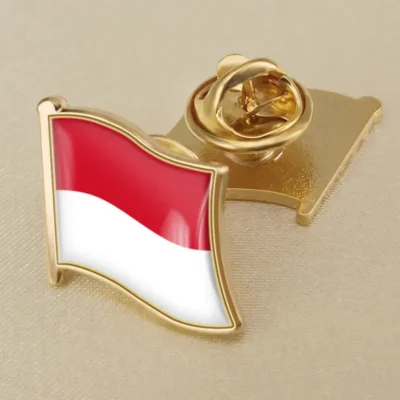 Indonesia flag pin showcasing vibrant colors, ideal for wholesale distribution and patriotic displays.