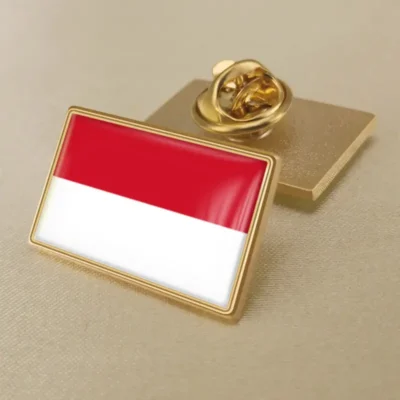 Indonesia flag pin showcasing vibrant colors, ideal for wholesale distribution and patriotic displays.