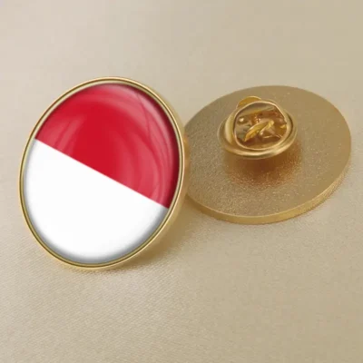 Indonesia flag pin showcasing vibrant colors, ideal for wholesale distribution and patriotic displays.