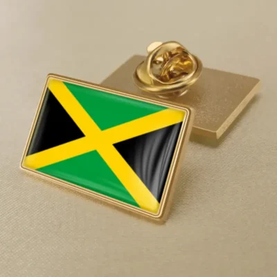 Jamaica flag lapel pin showcasing vibrant colors, perfect for wholesale distribution and patriotic displays.