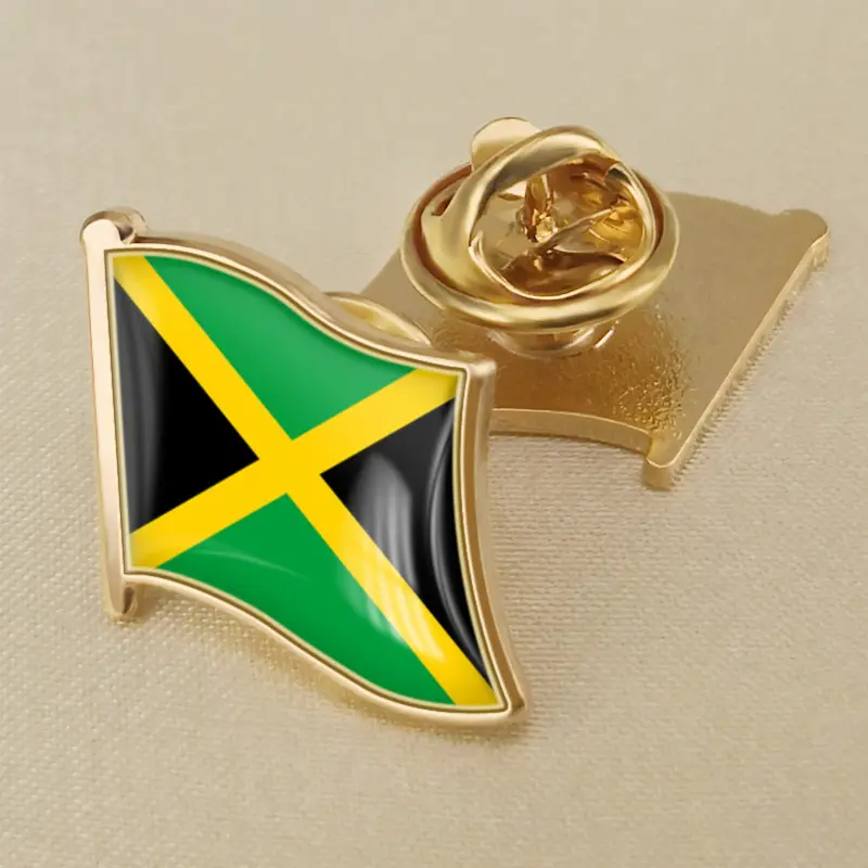 Jamaica flag lapel pin showcasing vibrant colors, perfect for wholesale distribution and patriotic displays.