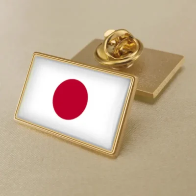 Japan flag lapel pin displayed prominently, ideal for wholesale purchases and patriotic accessories.