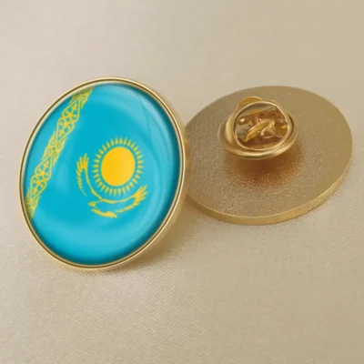 Gold and blue lapel pins featuring the Kazakhstan flag, ideal for wholesale distribution.