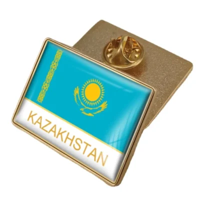 Gold and blue lapel pins featuring the Kazakhstan flag, ideal for wholesale distribution.