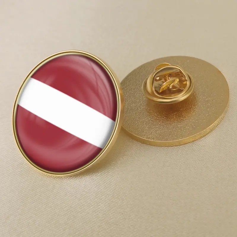 Latvia flag lapel pin showcasing vibrant colors, ideal for wholesale distribution and patriotic displays.