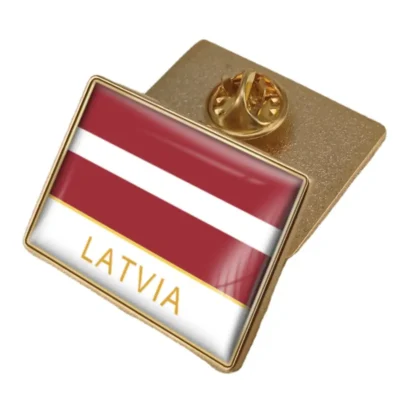 Latvia flag lapel pin showcasing vibrant colors, ideal for wholesale distribution and patriotic displays.