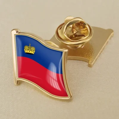 A lapel pin featuring the flag of Liechtenstein, ideal for collectors and enthusiasts of international flag pins.