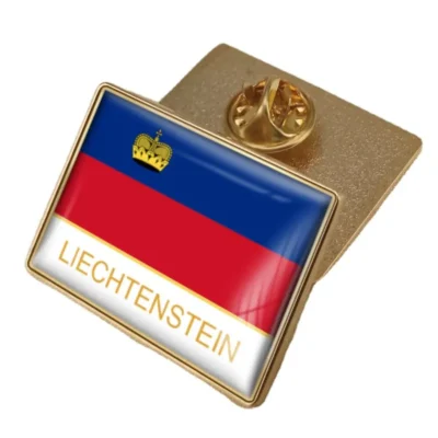 A lapel pin featuring the flag of Liechtenstein, ideal for collectors and enthusiasts of international flag pins.