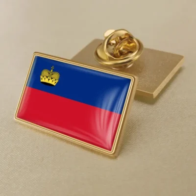 A lapel pin featuring the flag of Liechtenstein, ideal for collectors and enthusiasts of international flag pins.