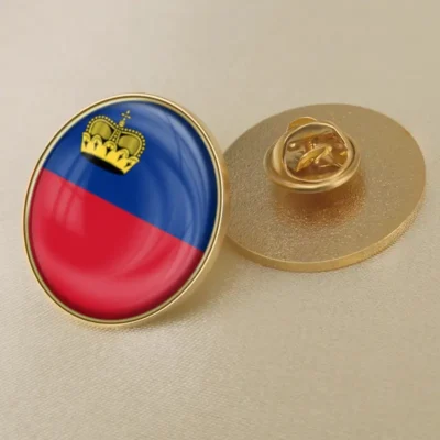 A lapel pin featuring the flag of Liechtenstein, ideal for collectors and enthusiasts of international flag pins.