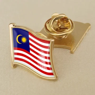 A detailed Malaysia flag lapel pin, perfect for wholesale, representing national pride and unity.