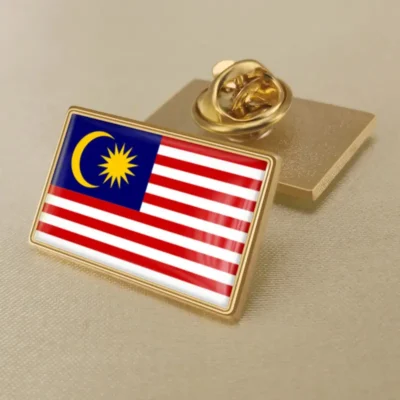 A detailed Malaysia flag lapel pin, perfect for wholesale, representing national pride and unity.