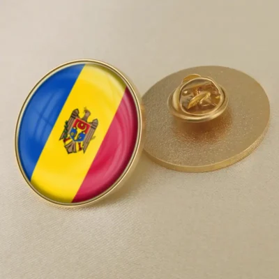 Moldova flag lapel pin showcasing vibrant colors, ideal for wholesale distribution and patriotic displays.