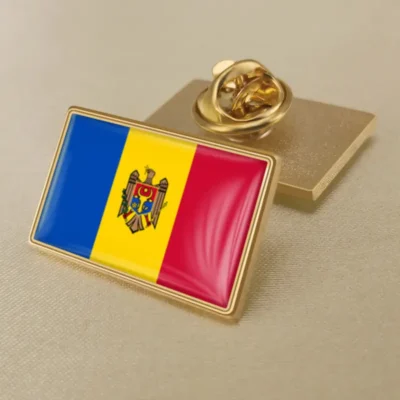 Moldova flag lapel pin showcasing vibrant colors, ideal for wholesale distribution and patriotic displays.