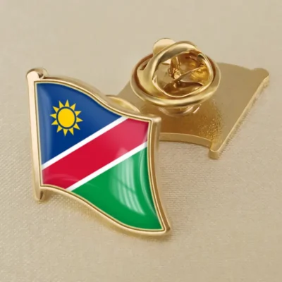 Namibia flag lapel pin showcasing vibrant colors, ideal for wholesale distribution and patriotic displays.