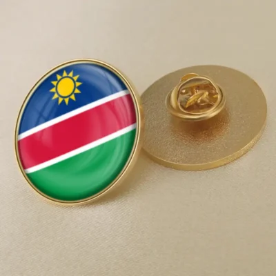 Namibia flag lapel pin showcasing vibrant colors, ideal for wholesale distribution and patriotic displays.