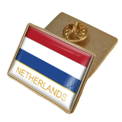 Gold and blue pin featuring the Netherlands flag, ideal for wholesale distribution.