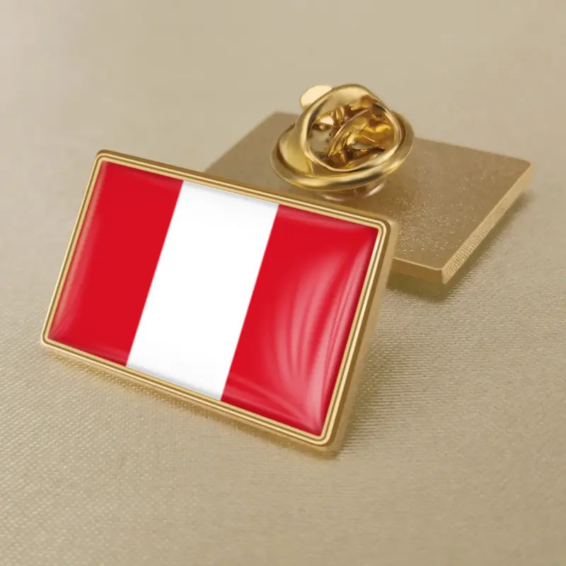 Peru flag lapel pin showcasing vibrant colors, ideal for wholesale distribution and patriotic displays.