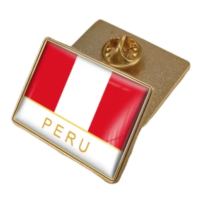 Peru flag lapel pin showcasing vibrant colors, ideal for wholesale distribution and patriotic displays.