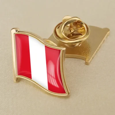 Peru flag lapel pin showcasing vibrant colors, ideal for wholesale distribution and patriotic displays.