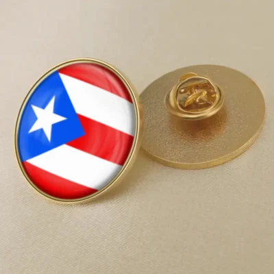 Puerto Rico flag lapel pin showcasing vibrant colors, ideal for wholesale distribution and patriotic displays.