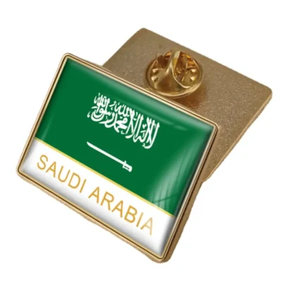 Saudi flag lapel pin showcasing the national colors, ideal for wholesale distribution in Saudi Arabia.