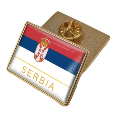 Serbia flag lapel pin showcasing vibrant colors, ideal for wholesale distribution and patriotic displays.